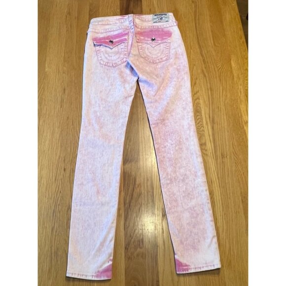 True Religion Womens Jeans Size 26 Pink Lava Acid Wash Basic Skinny Flap Pockets - Picture 3 of 10